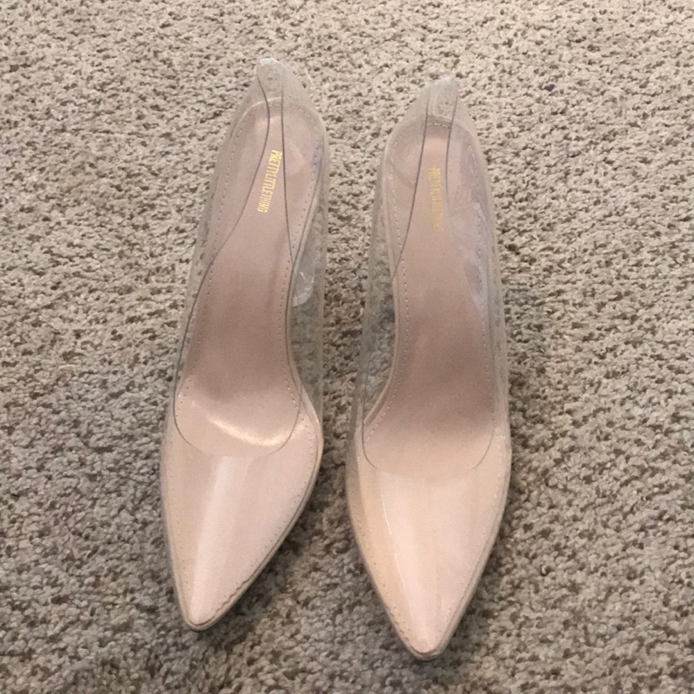 Clear pointed toe heel